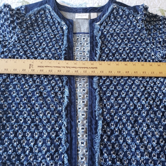 🫖2/$20 Chicos Denim Hole Open Front Jacket ECU - Picture 7 of 8